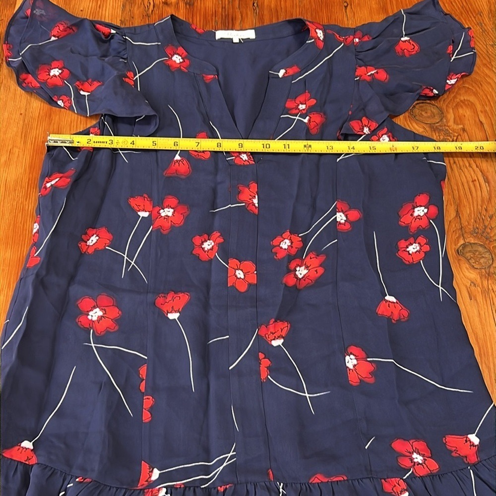 New Parker Violet Dress Navy Red Floral Silk Blend Women's Size Small Flutter - Picture 12 of 14